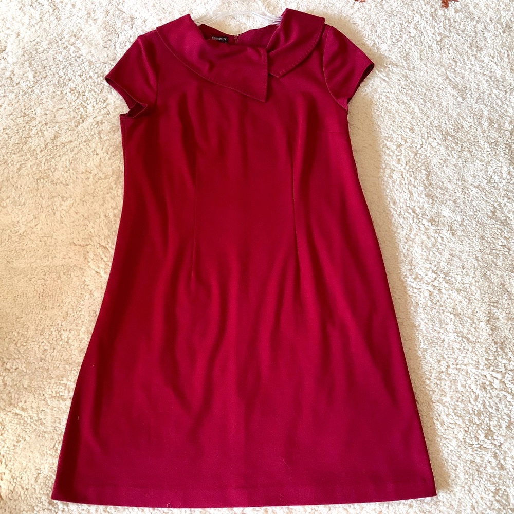 RELATIVITY ELEGANT KNEE LENGTH DRESS sz L PORTRAIT COLLAR SHEATH, DEEP RED, NICE